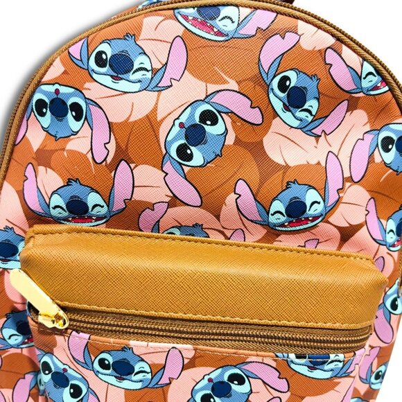 Disney Lilo & Stitch - Stitch Faces & Tropical Leaves Bioworld Mini Backpack NEW main image 10